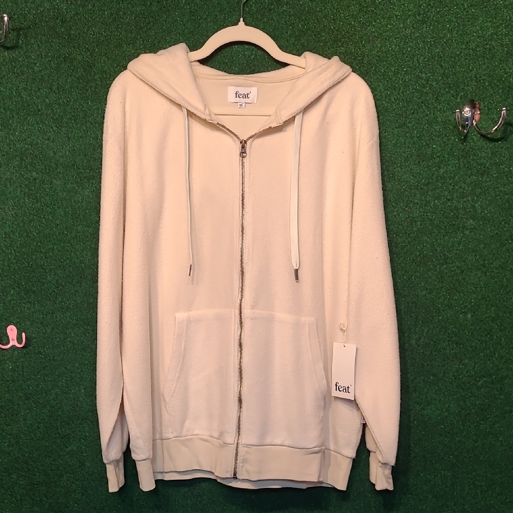 458 Feat Cream Zip-Up Hoodie for Men
